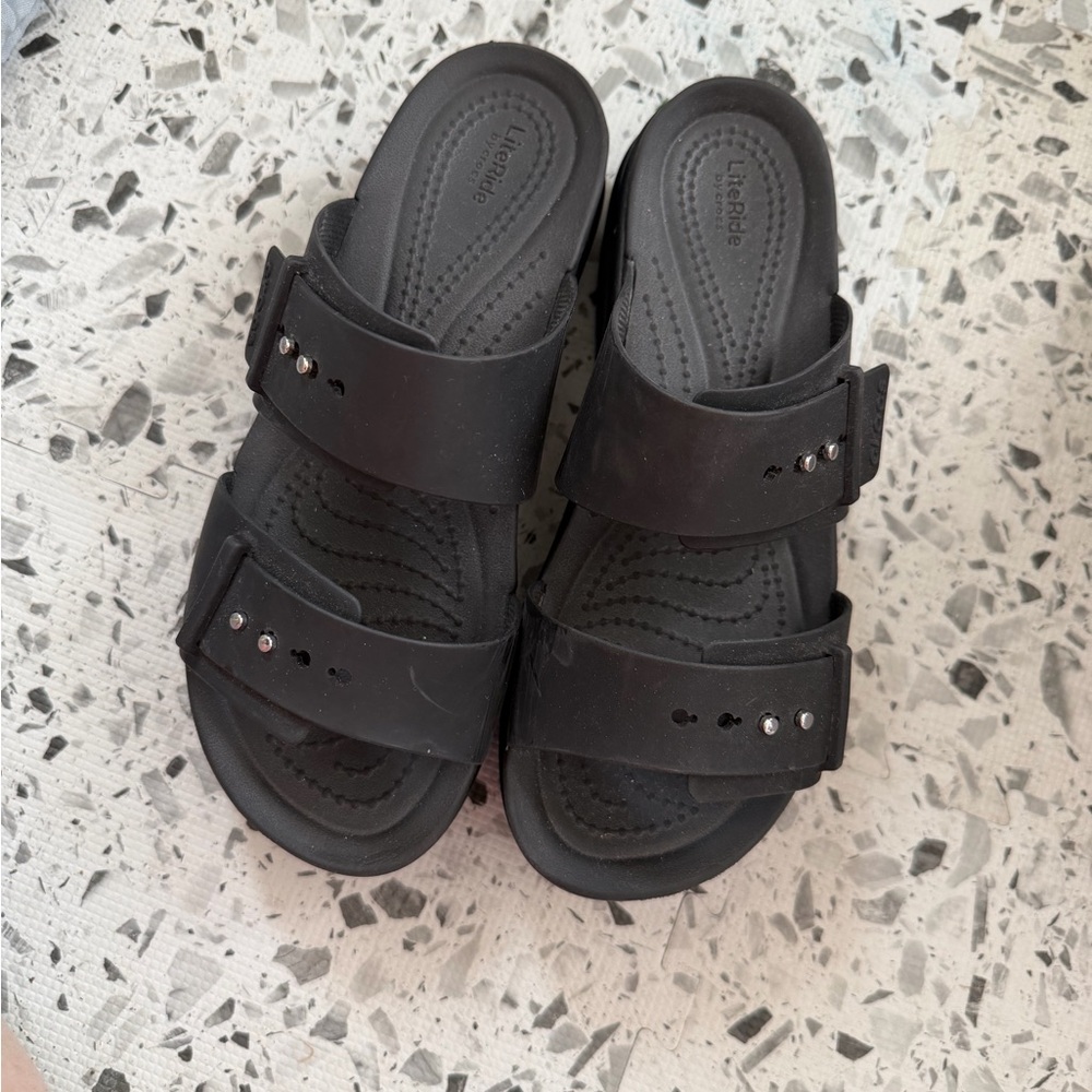 CROCS Black Slide Sandals with Dual Straps
